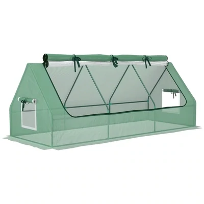 Mini-Gewächshaus, wetterbeständig, aufrollbares Fenster, 240 cm x 90 cm x 90 cm, Grün