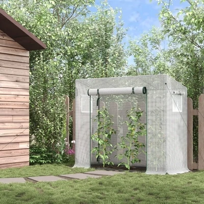 Gewächshaus mit Seitenfenster, aufrollbare Tür, winddicht, Stahlrahmen, Kunststoffplane, weiss, 200 x 68 x 196 cm
