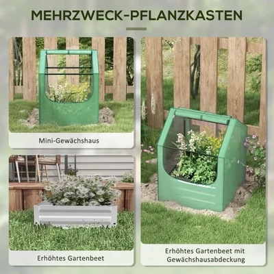 Mini-Gewächshaus kleines Gewächshaus Frühbeet, verzinkter Pflanzkasten, aufrollbare Türen, 70 x 70 x 90 cm, Grün