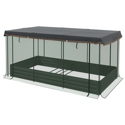 Hochbeet mit Vogelschutznetz und Sonnenschutz, Metall-Gehäuse, 230x110x110 cm, Grau/Grün/Schwarz