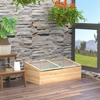 Holz-Gewächshaus Frühbeet, Treibhaus Garten & Pflanzkasten-System