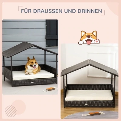 Hundehaus Hundebett Hundehütte Rattan Schwarz