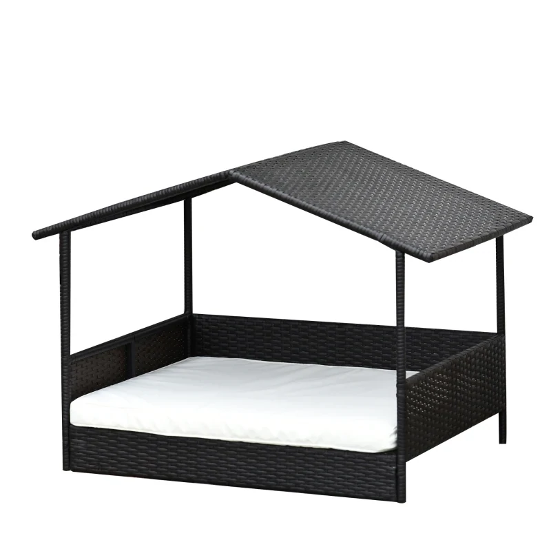 Hundehaus Hundebett Hundehütte Rattan Schwarz