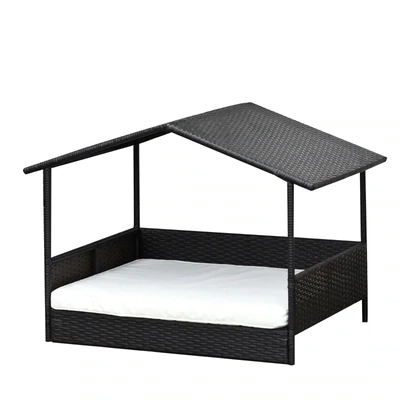 Hundehaus Hundebett Hundehütte Rattan Schwarz