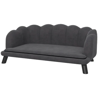 Hundesofa mit Rückenlehne Haustiersofa mit Holzbeinen Hundebett Weichem Bezug, Katzensofa Dunkelgrau 98,5x60,5x35,5 cm