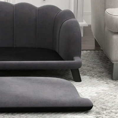 Hundesofa mit Rückenlehne Haustiersofa mit Holzbeinen Hundebett Weichem Bezug, Katzensofa Dunkelgrau 98,5x60,5x35,5 cm