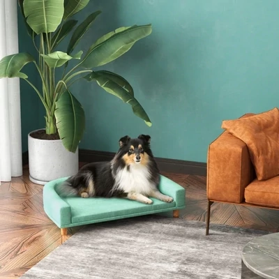 Hundebett Hundesofa Haustiersofa, Eukalyptusholz, 98 x 67 x 25 cm, Grün