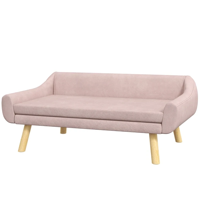 Haustiersofa Hundesofa, Ikeadesign, abnehmbares Polster, Samtoptik, 102 cm x 58,5 cm x 42,5 cm, Rosa + Natur
