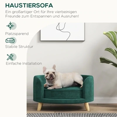 Hundebett Hundesofa Katzensofa, Eukalyptusholz, 68 x 68 x 35 cm, Grün