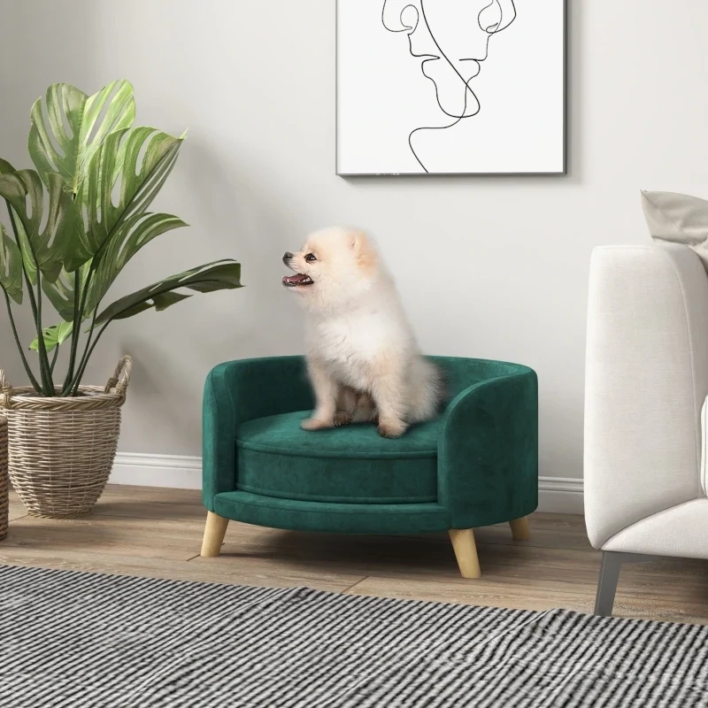 Hundebett Hundesofa Katzensofa, Eukalyptusholz, 68 x 68 x 35 cm, Grün