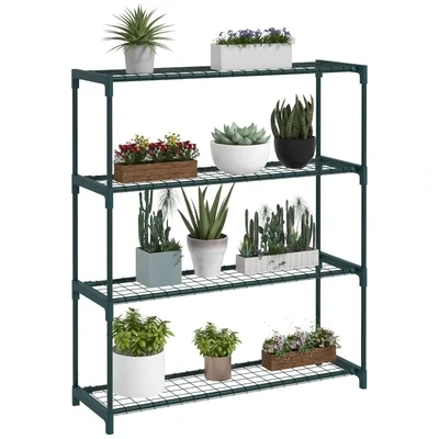 Pflanzenregal Blumentreppe Pflanzentreppe, 4 Regale, 89 cm x 28 cm x 107 cm, Dunkelgrün