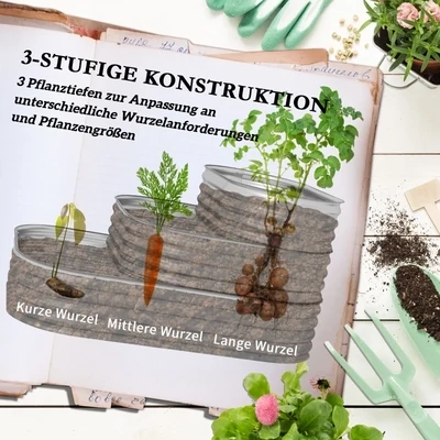 Hochbeet Outdoor-Blumentreppe Pflanzkasten, 3 Stufen, 158 cm x 109 cm x 82 cm, Silber