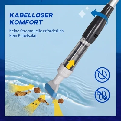 Poolsauger, kabellos, 80 Min. Betrieb, geringes Gewicht: 800g, 19L Wasser/Minute, Aluminium, Ф6 x 106-162 cm