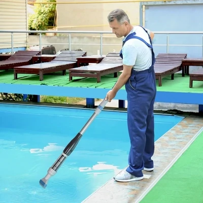 Poolsauger, kabellos, 80 Min. Betrieb, geringes Gewicht: 800g, 19L Wasser/Minute, Aluminium, Ф6 x 106-162 cm