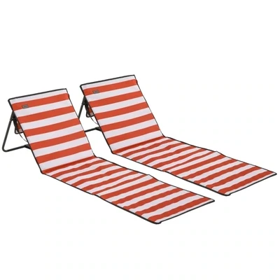 2er Set Strandliege, klappbar, verstellbare Rücklehne, Seitentasche, weiche Polsterung, Stahlrahmen, rot, 142x51x40cm
