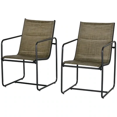 Gartenstuhl, 2er-Set, atmungsaktiver Bezug, robuster Metallrahmen, 54x66,5x88cm, Schwarz/Braun