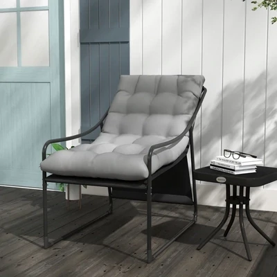Outdoor Lounge Stuhl, dicke Polsterung, rostfreier Stahlrahmen, 62B x 110T x 88H cm, Grau/Schwarz