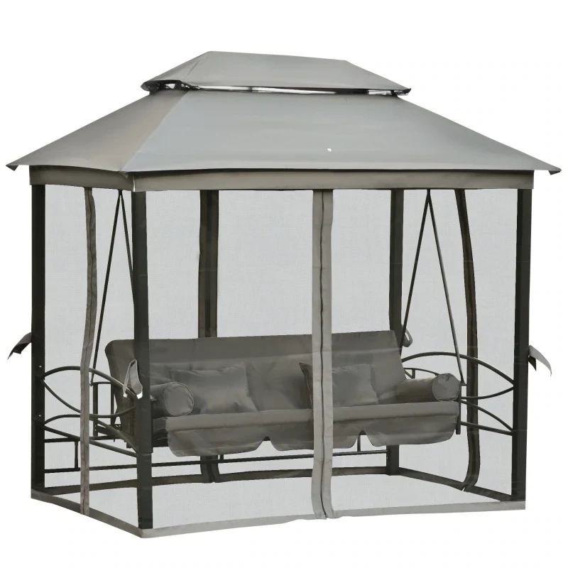 Luxus-Hollywoodschaukel mit Moskitonetz 3-Sitzer Grau 256 x 172 x 248 cm