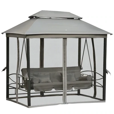 Luxus-Hollywoodschaukel mit Moskitonetz 3-Sitzer Grau 256 x 172 x 248 cm