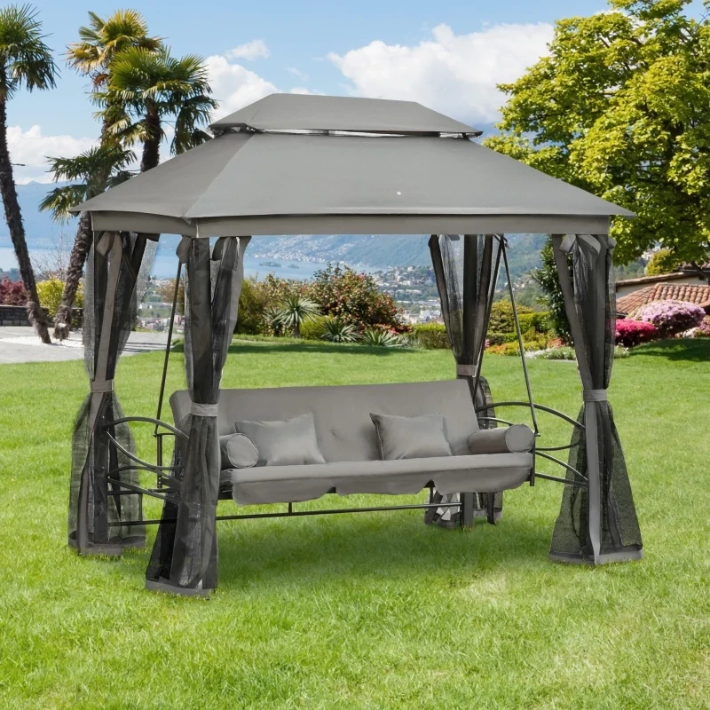 3Sitzer LuxusHollywoodschaukel mit Pavillon grau
