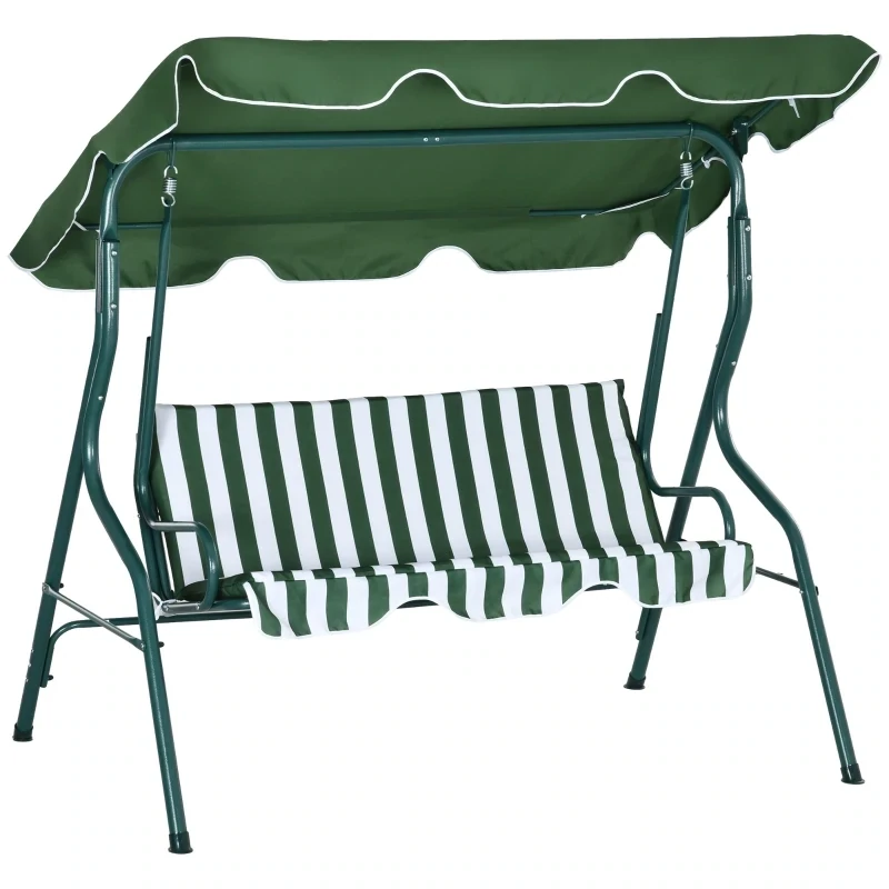 3-Sitzer Hollywoodschaukel Gartenliege, wetterbeständig, 172 cm x 110 cm x 153 cm, Grün + Weiss