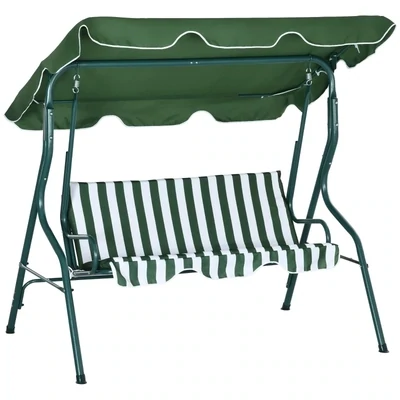 3-Sitzer Hollywoodschaukel Gartenliege, wetterbeständig, 172 cm x 110 cm x 153 cm, Grün + Weiss