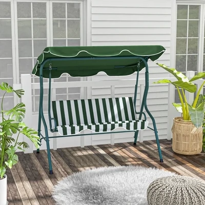 3-Sitzer Hollywoodschaukel Gartenliege, wetterbeständig, 172 cm x 110 cm x 153 cm, Grün + Weiss