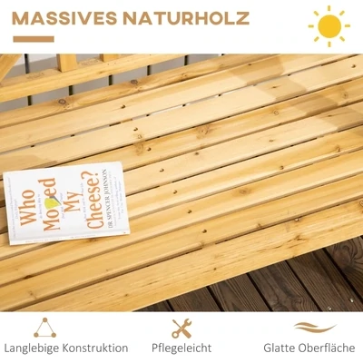 Gartenbank im Landhausstil, wetterbeständig, Massivholz,116 cm x 53 cm x 83 cm, Natur