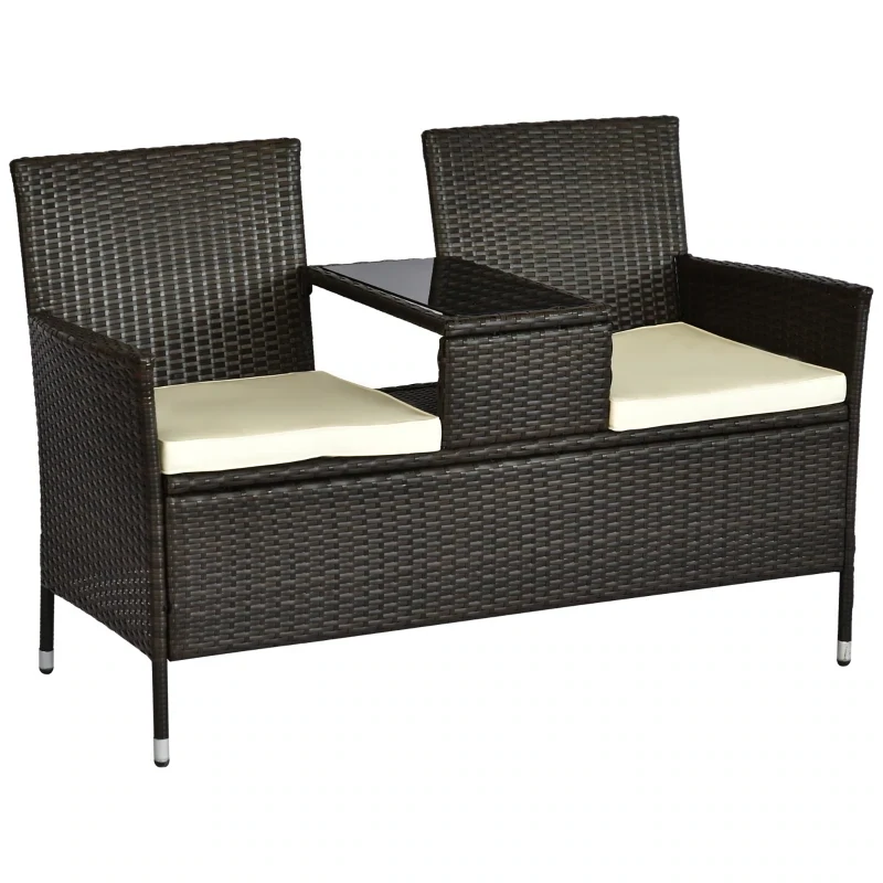 Polyrattan Gartenbank mit Tisch Braun