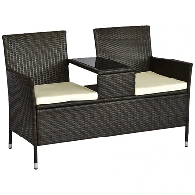 Polyrattan Gartenbank mit Tisch Braun