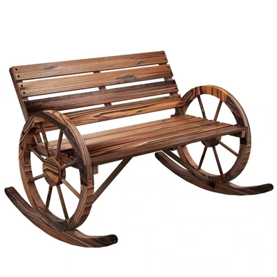 Gartenbank, Wagenrad-Design, Schaukelbank, braun