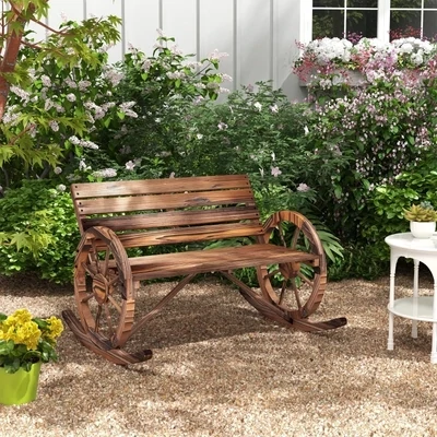 Gartenbank, Wagenrad-Design, Schaukelbank, braun