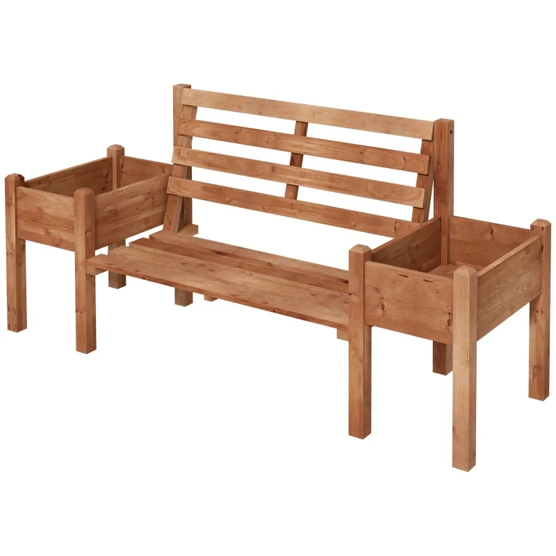 Gartenbank Sitzbank, inkl. Pflanzkästen, Holz, 184 cm x 59 cm x 95 cm, Braun