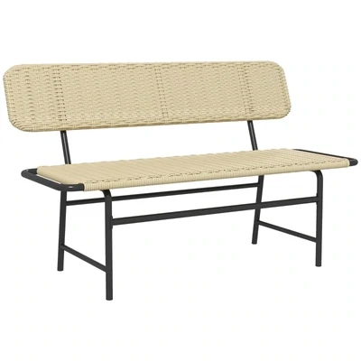 Outdoor Gartenbank für 2 Personen, Kunstrattan, rostfreier Metallrahmen, 132 x 66 x 80 cm, Khaki