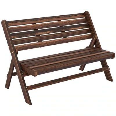 Gartenbank für 2 Personen, rustikales Design, klappbar, Naturholz, 122 x 63 x 83 cm, karbonisierte Oberfläche