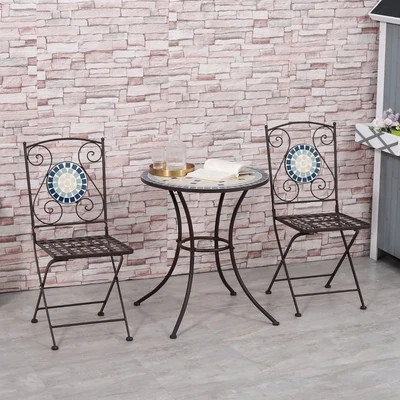 Balkon-Set für 2 Personen im Nostalgie-Design, Mosaiksteine, wetterbeständig, Mehrfarbig