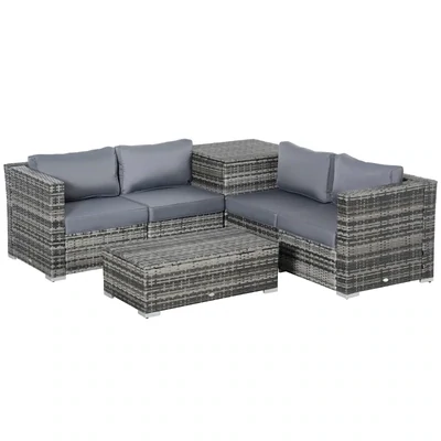 Gartenmöbelset aus PE-Rattan, Rattanlounge, 2 Sofas, 2 Tische, 1 Stauraum, Grau