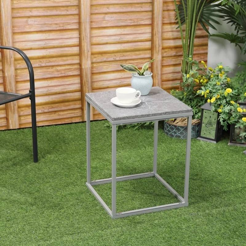 Gartentisch Beistelltisch Couchtisch Outdoor Indoor mit Metallgestell Grau