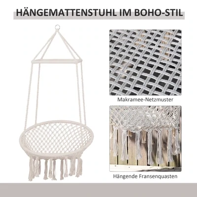Hängesessel Hängestuhl Hängeschaukel böhemisch Baumwoll+Metall Beige