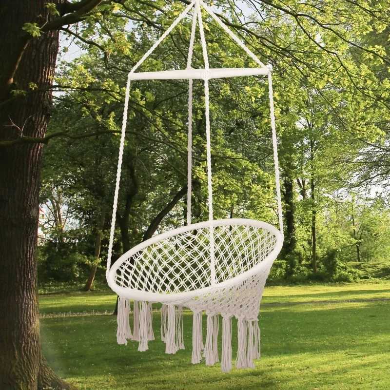 Hängesessel Hängestuhl Hängeschaukel böhemisch Baumwoll+Metall Beige