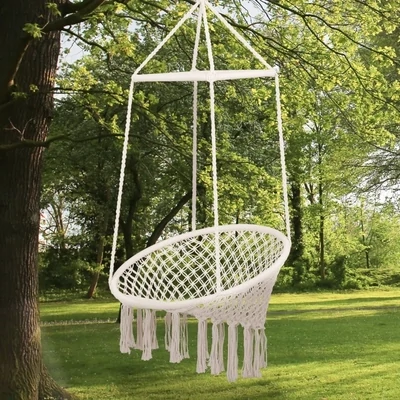 Hängesessel Hängestuhl Hängeschaukel böhemisch Baumwoll+Metall Beige