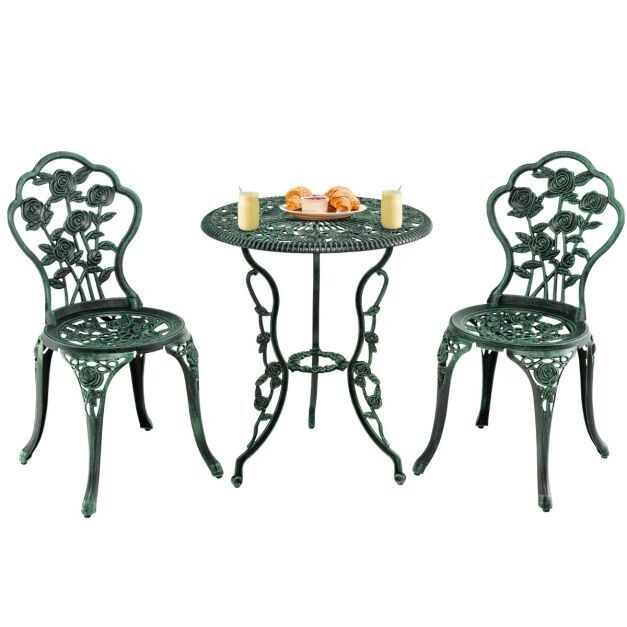 3tlg. Antik Bistroset Rosendesign Sitzgruppe Balkonset Gartenset mit 2 Stühle