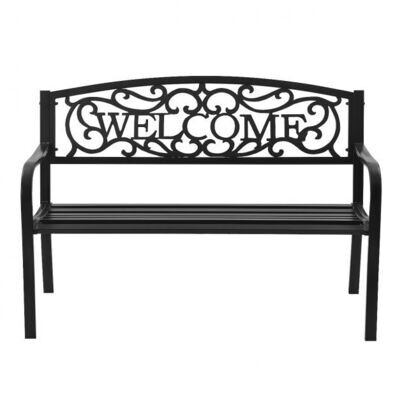 Gartenbank Parkbank mit WELCOME 3 Sitzer Gusseisen 127 x 63,5 x 89 cm Schwarz
