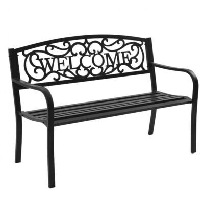 Gartenbank Parkbank mit WELCOME 3 Sitzer Gusseisen 127 x 63,5 x 89 cm Schwarz
