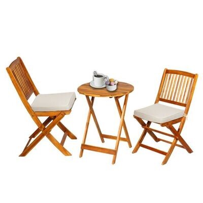 Gartenmöbel Set 3-teilig Balkonmöbel Set mit 2 Stühle & rundem Couchtisch aus Akazienholz