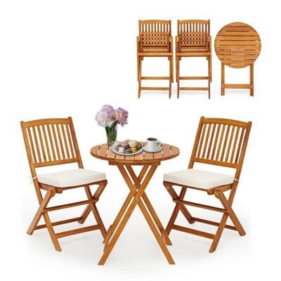 Gartenmöbel Set 3-teilig Balkonmöbel Set mit 2 Stühle &amp; rundem Couchtisch aus Akazienholz