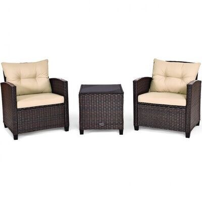 3-tlg. Gartenmöbel Set Polyrattan, Sitzgruppe inkl. Couchtisch, Stühle mit Sitzkissen