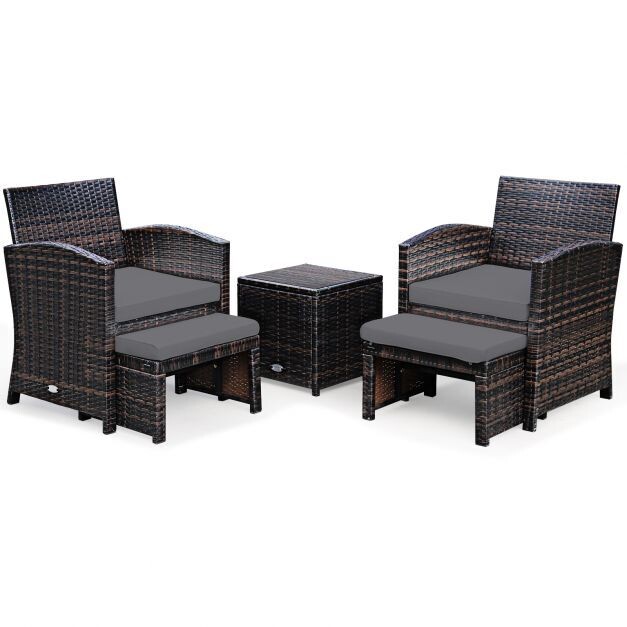 5er Möbel-Set Rattan Set Möbel Terrasse Sitzgruppe Sitzgarnitur Braun + Grau