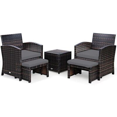 5er Möbel-Set Rattan Set Möbel Terrasse Sitzgruppe Sitzgarnitur Braun + Grau