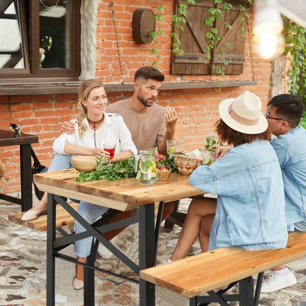 Bierzeltgarnitur 178 cm Langer Biertisch mit Sitzgarnitur 3-Teilig